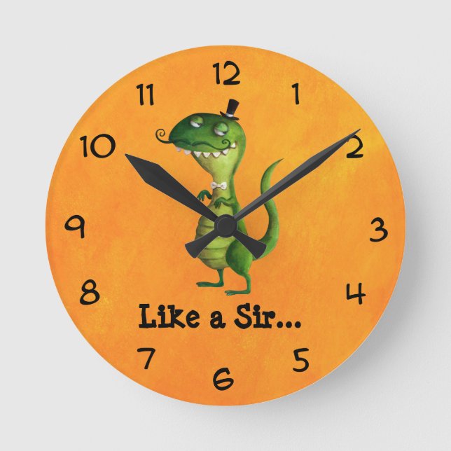 Sir T-rex with Schnurrbart Runde Wanduhr (Vorderseite)
