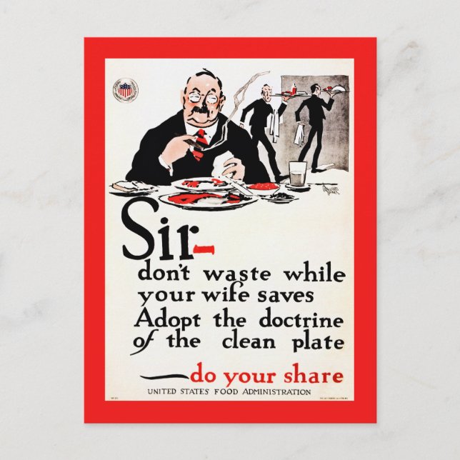 Sir, verschwende keine Lebensmittel Vintagen Erste Postkarte (Vorderseite)