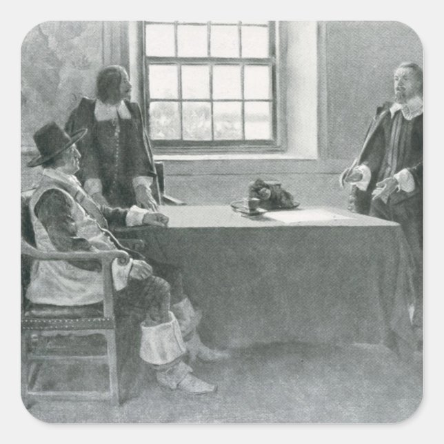 Sir William Berkeley Surrendering Quadratischer Aufkleber (Vorderseite)