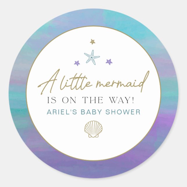 SIREN Lila Gold Meerjungfrau Ocean Sea Babydusche Runder Aufkleber (Vorderseite)