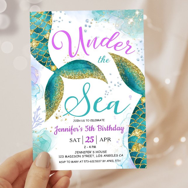 Sirène 5e anniversaire Invitation de fête sous la  (Créateur téléchargé)