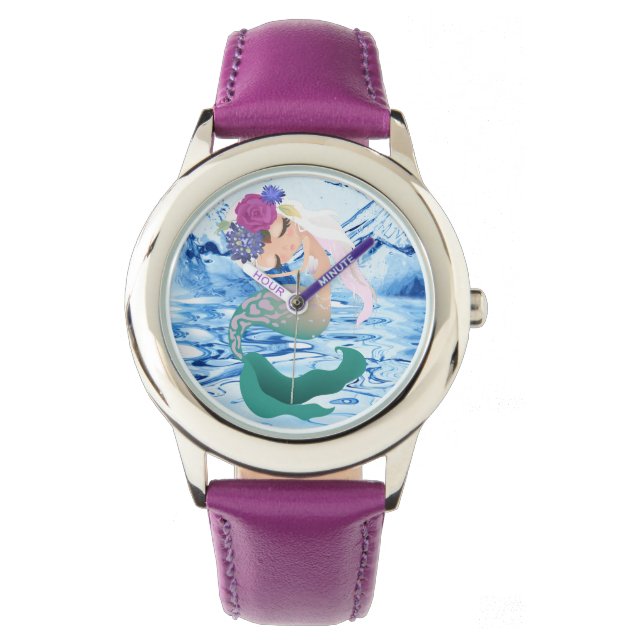 Sirène - Acier Inoxydable Montre En Cuir Rose (devant)