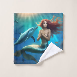 Sirène Angélique Nageant Avec Dauphins,