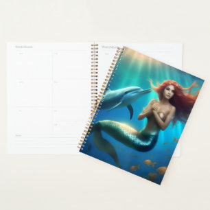Sirène Angélique Nageant Avec Dauphins,