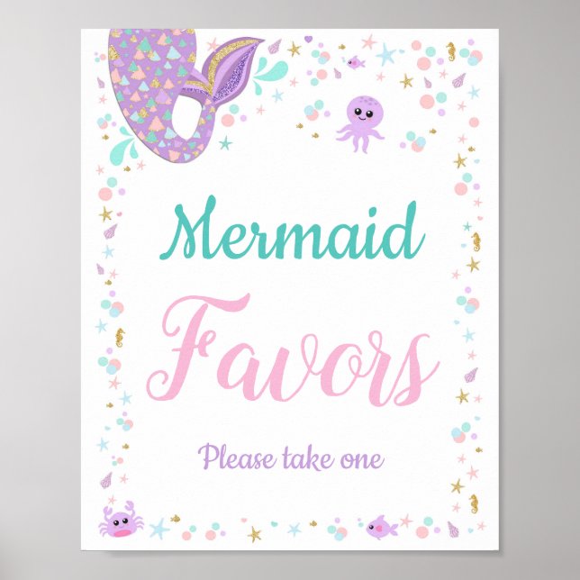 Sirène Anniversaire Faveurs Baby shower Affiche (Devant)