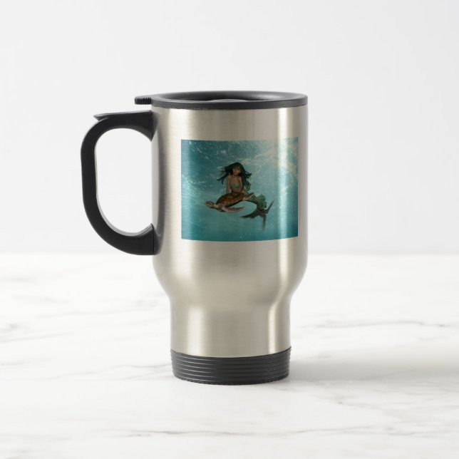 Sirène avec la tasse de voyage de tortue de mer (Gauche)