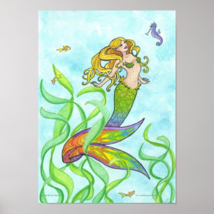 Sirène ensoleillée + Poisson poster d'art imaginai