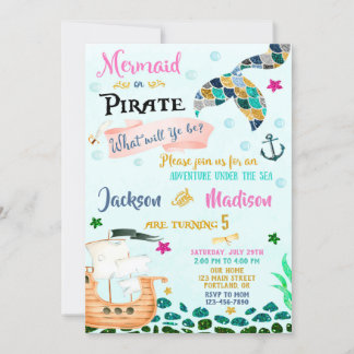 Sirène et Pirate invitation anniversaire garçon fi