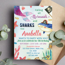 Sirène Et Pirates Invitation Anniversaire