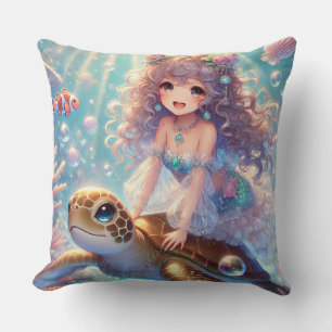 Sirène et tortue Carré Coussin