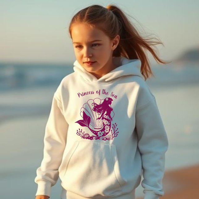 Sirène hawaïenne-princesse de la mer (Hawaiian Mermaid with Sea Shells, Summer, Beach, Kids Hoodie, Fisherman fashion, Fisherman Style)