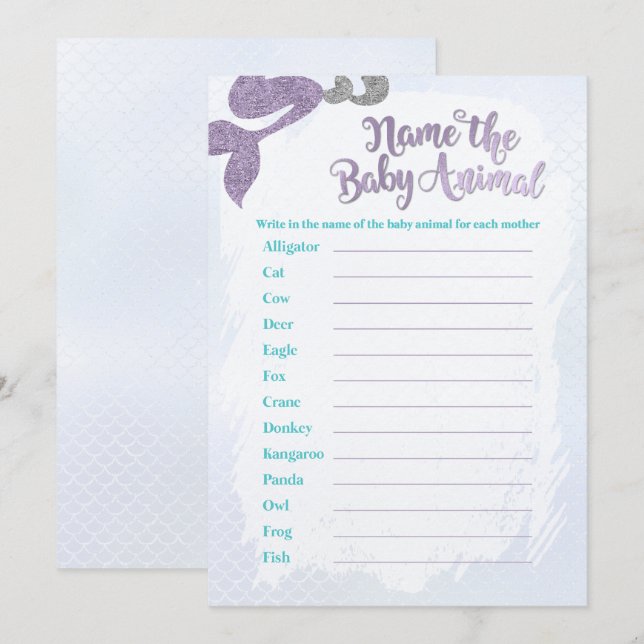 Sirène Nom de la Bébé Animal Cartes de jeu (Devant / Derrière)