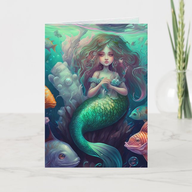 Sirène, Océan, Poisson, Carte Graphique (Devant)