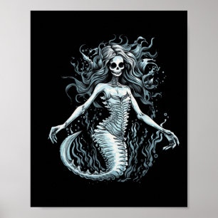 Sirene Skelett Meerjungfrau Schädel T-Shirt Frauen Poster