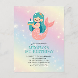 Sirène sous la mer anniversaire Carte postale Invi