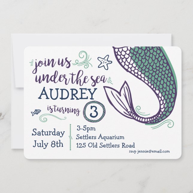 Sirène sous la mer Invitation d'anniversaire (Devant)