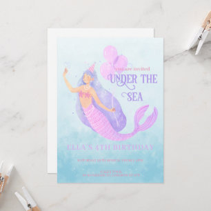 Sirène sous la mer Invitation fête d'anniversaire