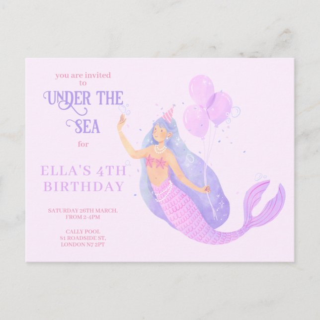 Sirène sous la mer Invitation fête d'anniversaire (Devant)