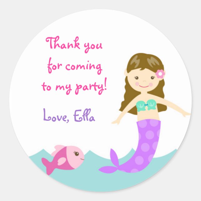 Sirène Sous La Mer Stickers Favor Rond (Devant)