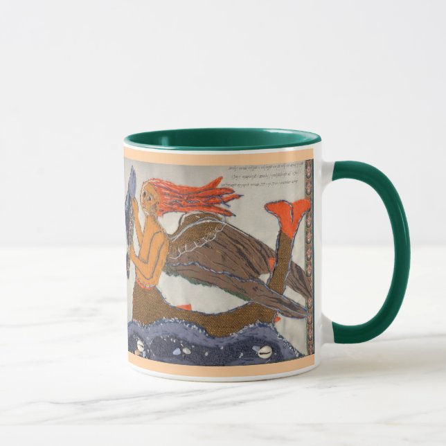 Sirène textuelle avec un poisson d'art Mug (Droite)