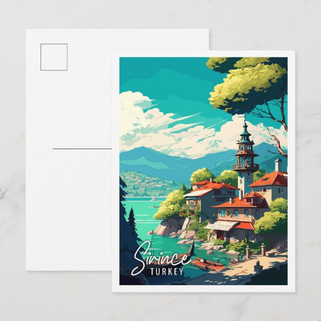 Sirince Türkei Vintage Reise Illustration Postkarte (Vorne/Hinten)