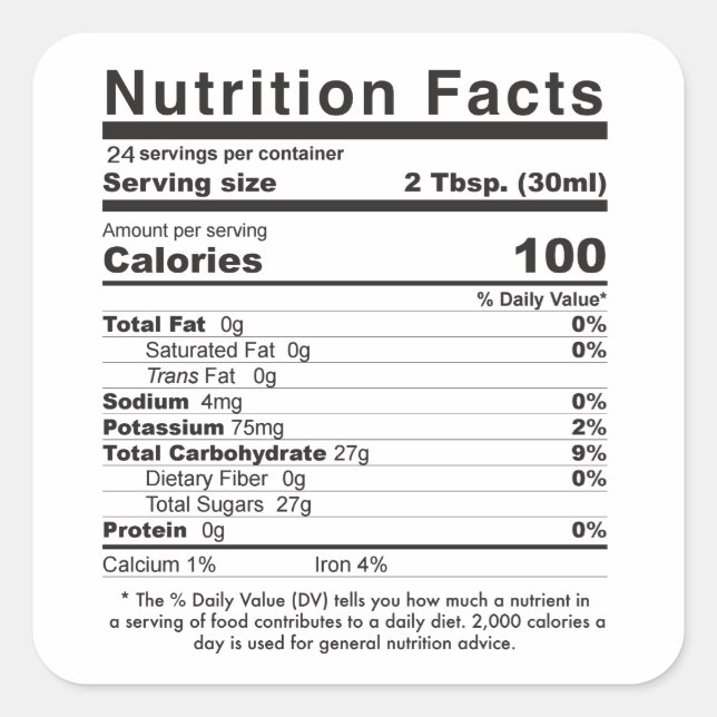 Sirop d'érable 2021 Étiquette de la valeur nutriti (Devant)