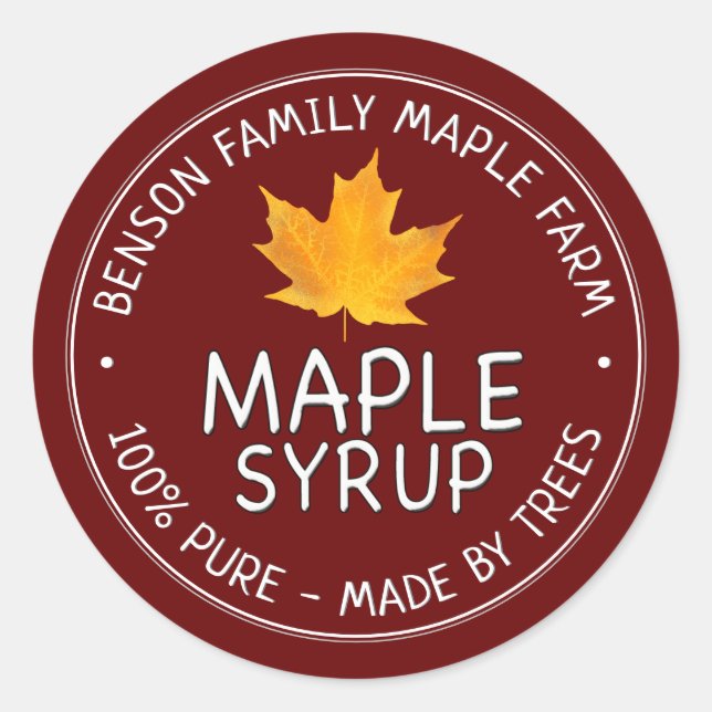 Sirop d'érable Étiquette 100% PUR - FABRIQUÉ PAR D (Devant)
