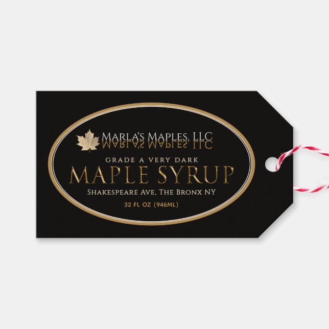 Sirop d'érable étiquette feuille d'or ovale sur no (Devant (Horizontal))