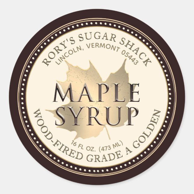 Sirop d'érable Maple Leaf en or Étiquette modifiab (Devant)