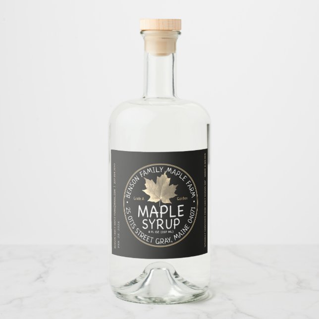 Sirop d'érable noir Étiquette or sucre feuille d'é (Devant)