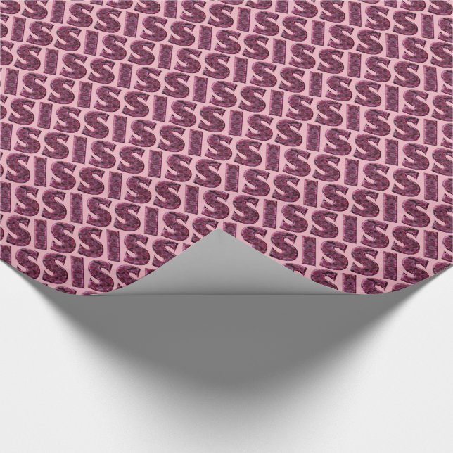 Sis Typografy Pink Blume in Text Muster Floral Geschenkpapier (Ecke)