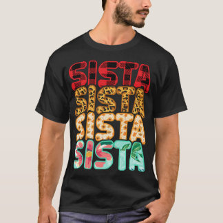 Sista Sister Leopard Red Kariert Sunflower Family T-Shirt