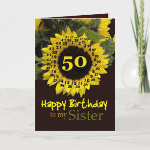 SISTER - 50. Geburtstag mit fröhlicher Sonnenblume Karte