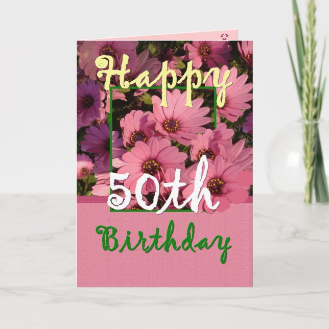 SISTER - 50. Geburtstag mit Pink Daisy Blume Karte (Vorderseite)