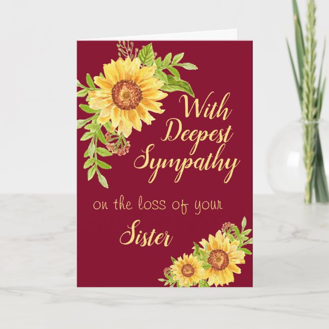 Sister Beileid Floral Sunflower Burgundy Karte (Vorderseite)