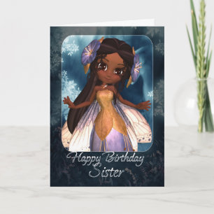 Sister Birthday Card - Cute Blue Fairy Karte