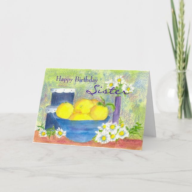 Sister Birthday Card Lemon Daisy Watercolor Karte (Vorderseite)