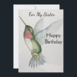 Sister Birthday Hummingbird Elegante Wasserfarbe<br><div class="desc">Feiern Sie Ihren Geburtstag mit einer schönen Kolibris-Aquarellkarte. Elegante Farben in Creme und Rosa schaffen ein stilvolles und elegantes Ambiente. Vogelbeobachter und Gärtner werden die anmutigen Blume der  Liebe geben.</div>
