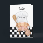 Sister Birthday Whimsical Gnome Koch Cooking Karte<br><div class="desc">Der karierte Hintergrund fügt eine Touch von Nostalgie und Wärme hinzu, die an gemütliche Küchen und familiäre Ansammlungen erinnert. Der Topfhalter und der Holzlöffel betonen das kulinarische Thema und vermitteln ein Gefühl von Festlichkeit und köstlichen Köstlichkeiten. Diese Karte vermittelt nicht nur Geburtstagswünsche Ihrer Schwester, sondern bringt auch eine spielerische und...</div>