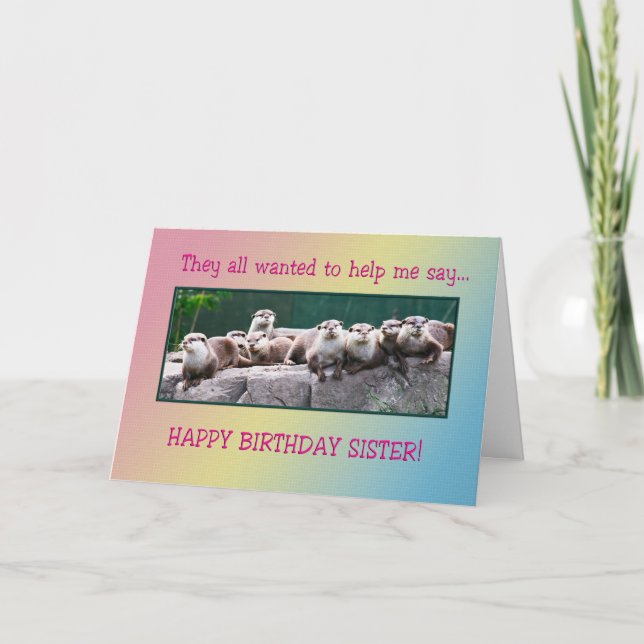 Sister Birthday with otters Karte (Vorderseite)
