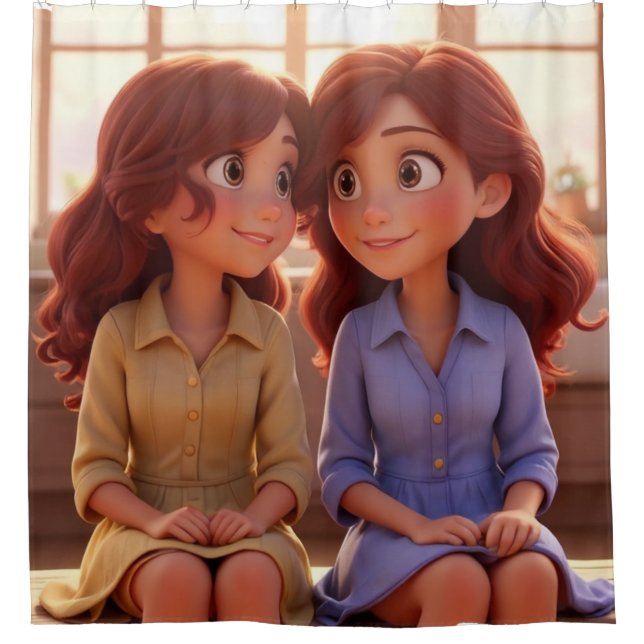 Sister Bond – Beautiful Sisters Illustration Art Duschvorhang (Vorderseite)