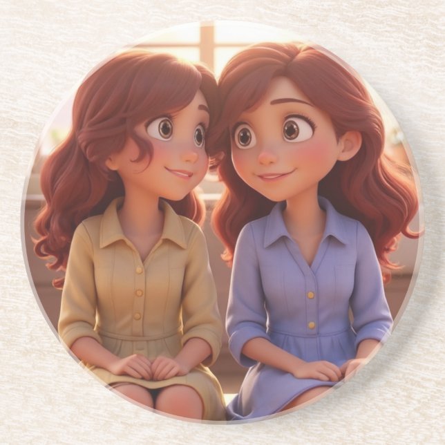 Sister Bond – Beautiful Sisters Illustration Art Getränkeuntersetzer (Vorne)