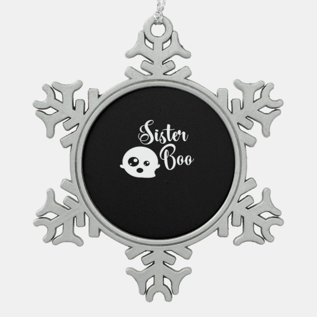 Sister Boo Halloween Schneeflocken Zinn-Ornament (Vorderseite)
