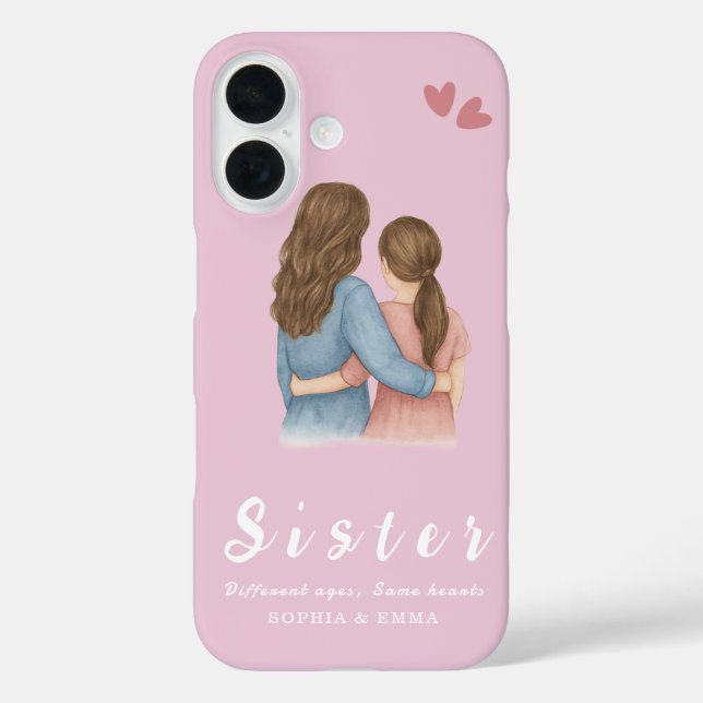 Sister Collage iPhone 16 Case – Same Hearts (Rückseite)