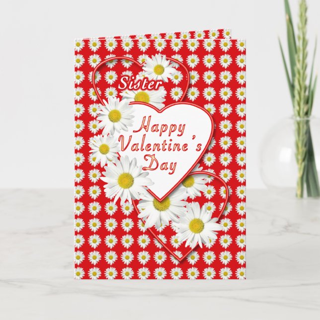 Sister Daisies Hearts Valentine Card Feiertagskarte (Vorderseite)