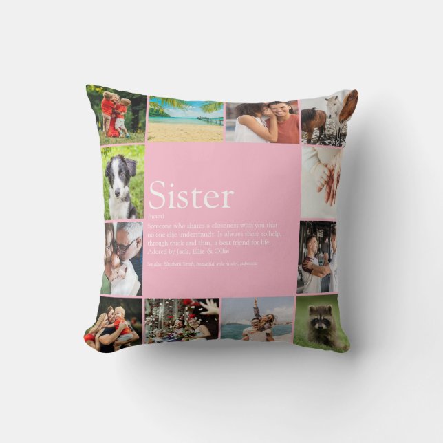 Sister Definition Modern 12 Foto Collage Rosa Kissen (Vorderseite)