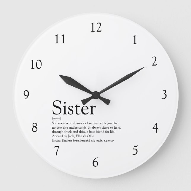 Sister Definition Quote Black and White Große Wanduhr (Vorderseite)
