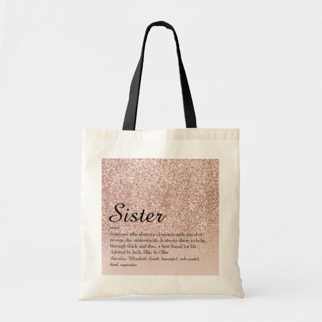 Sister Definition Rose Gold Glitzer Tragetasche (Vorne)
