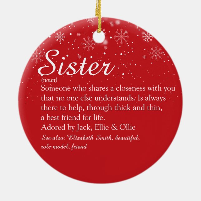 Sister Definition Schneeflocken Foto Weihnachten Keramik Ornament (Hinten)