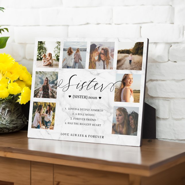 Sister Definition Script Foto Collage Marble Fotoplatte (Sister Definition Script Photo Collage Marble Plaque)